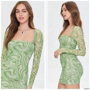 ⭐️3/$25 Forever 21 Abstract Print Mesh Mini Dress Retro 70s Disco Haloween XS